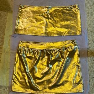Gold lame mini skirt and tube top brand new